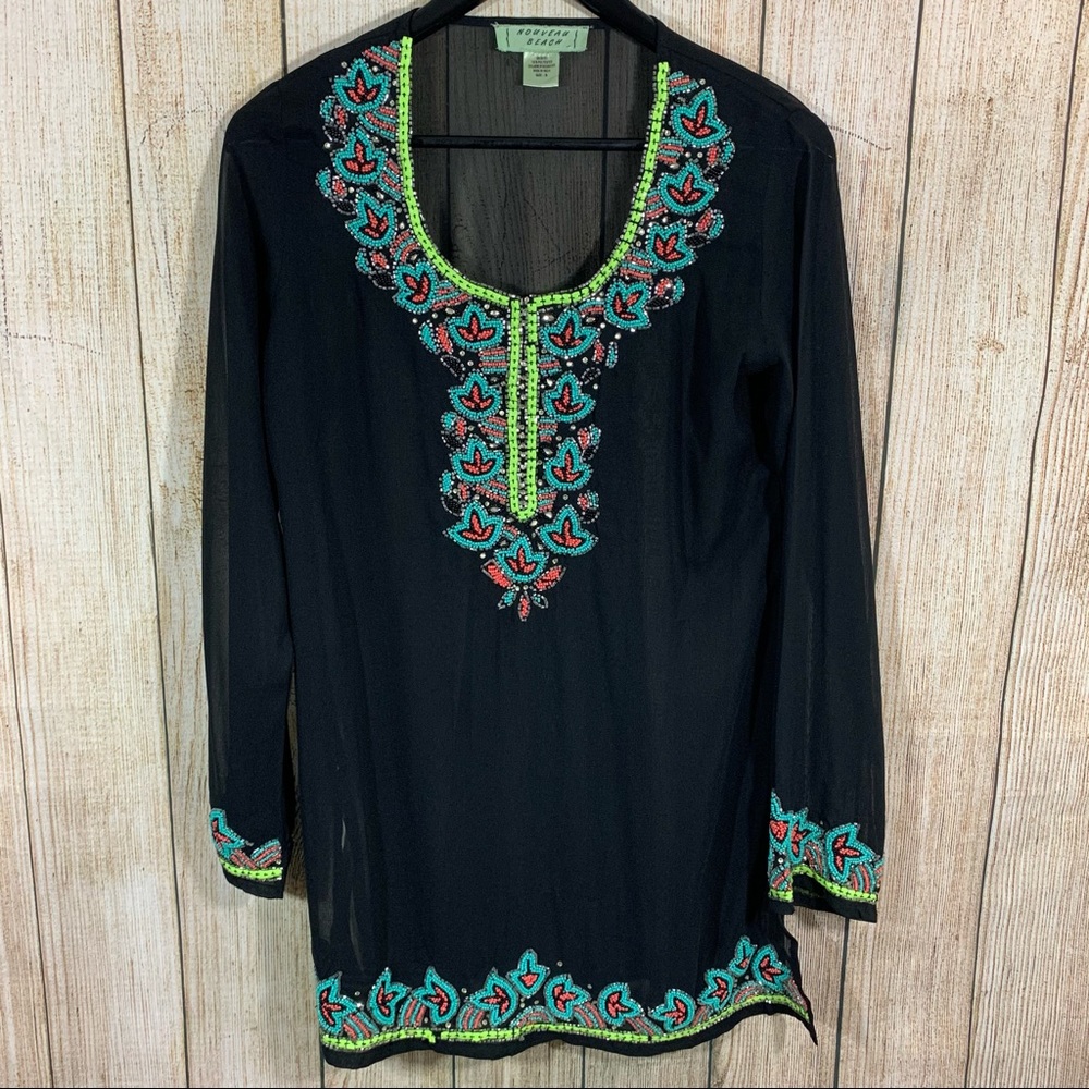 Nouveau Beach Embellished Beaded Cover Up Top
